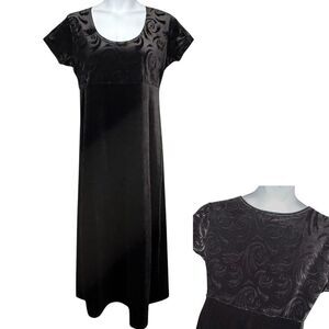 VTG Jalate Velvet Burnout Maxi Dress Womens L Empire Waist Scoop Neck Whimsigoth